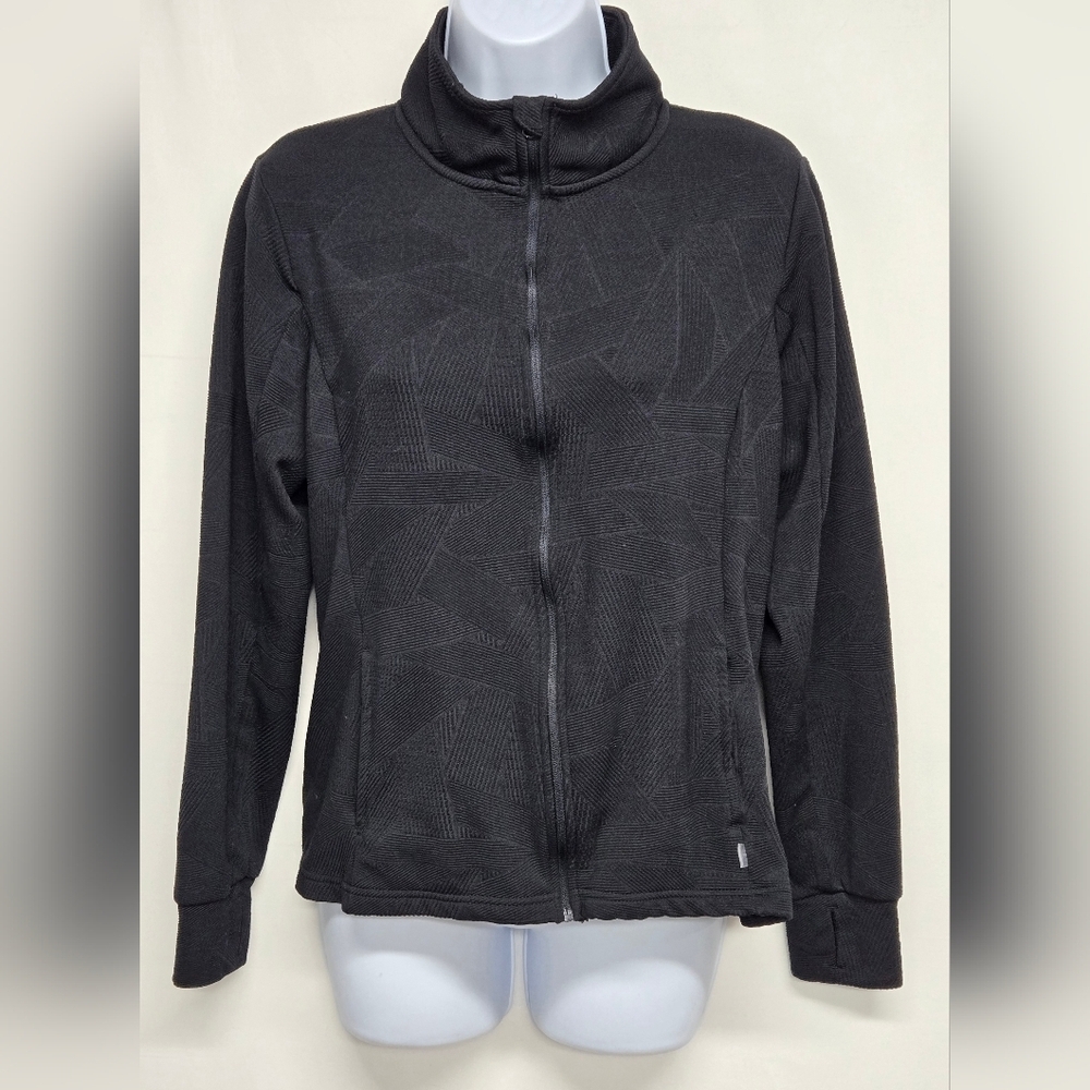Mondetta L Black Zip Up Jacket Stretch Ribbed Pockets Thumb Holes